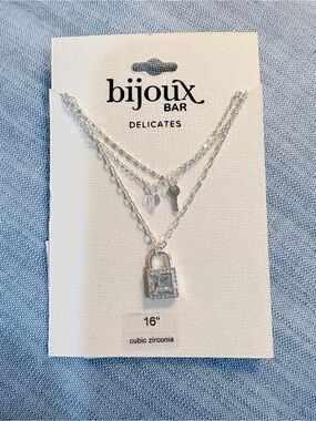 Silver Layered Lock & Key Necklace with Cubic Zirconia